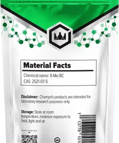 9-ME-BC powder back label showing batch code and purity certification - Chemyo