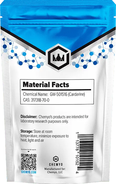 Cardarine GW-501516 powder back label showing Certificate of Analysis details – Chemyo
