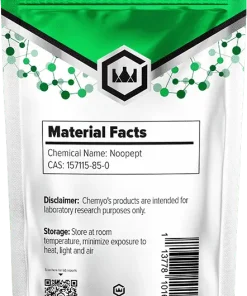 Noopept powder back label showing batch code and purity verification – Chemyo