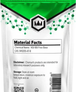 NSI-189 Free Base powder back label showing batch code and purity - Chemyo