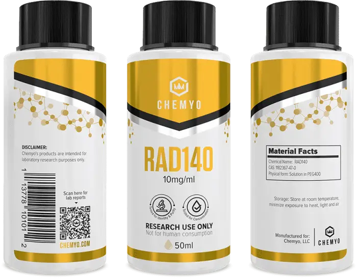 RAD-140 Testolone group shot showing induction seal and batch code