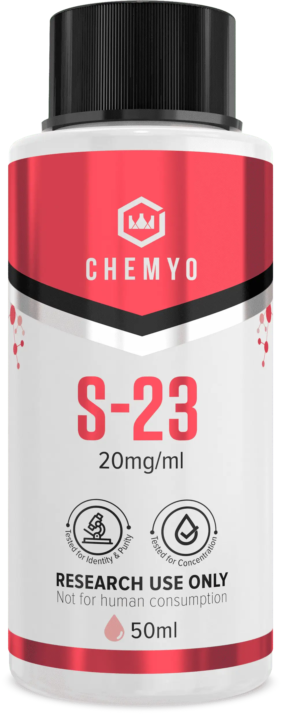 S-23 SARM solution 20mg/ml front label – Chemyo research grade